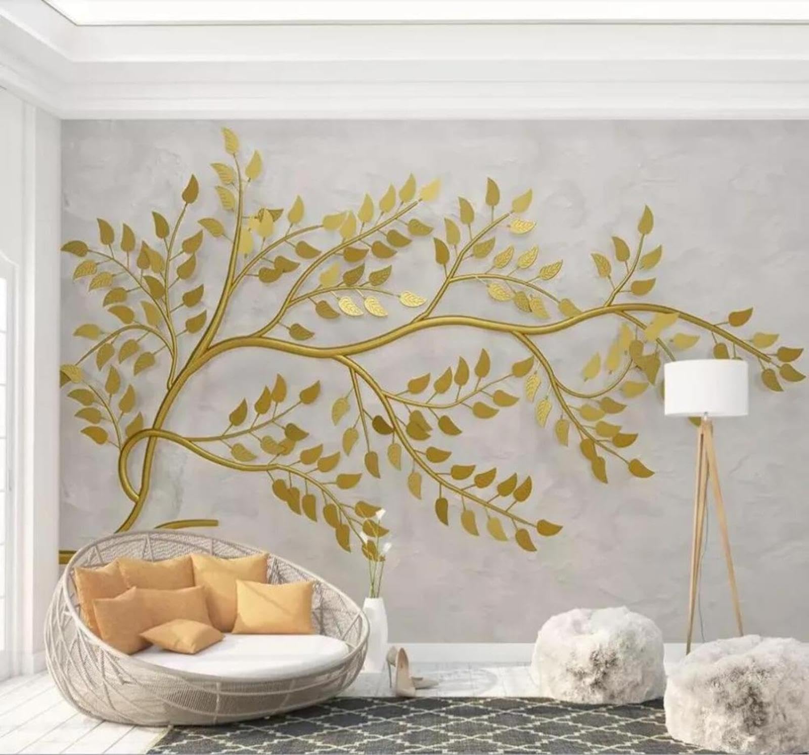Tzxztt 300Cm×210Cm(B×H) Minimalist Creative Embossed Gold Floral Modern 3D Wallpaper Premium Textured Silk Neutral Tones Material Ideal For Living Room Bedroom-300Cm×210Cm