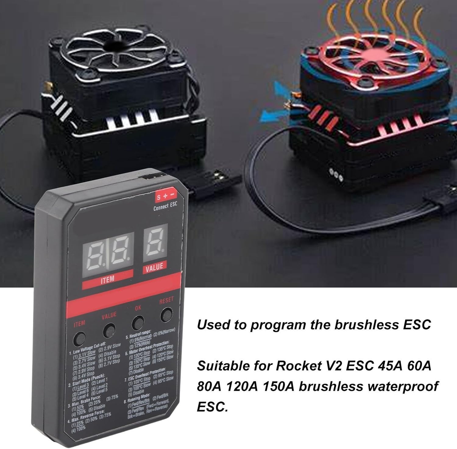 RC LED Program Card, Multi-ESC Programming Tool for Brushless Motor Controllers with Real-Time Display, for RC Cars Drones Boats Planes Hobbyists