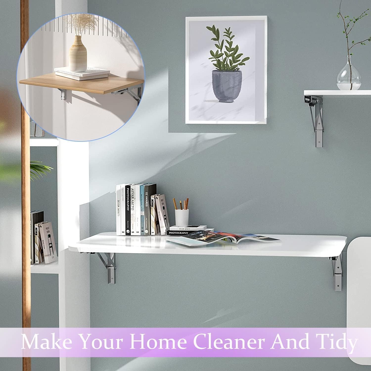 Folding Shelf Brackets, 4pcs 14” Folding Shelf Brackets Heavy Duty Stainless Steel Max. Load 550lb Collapsible DIY Wall Mounted Shelf Bracket Space Saving for Table, Work Bench, Silver 14Inch