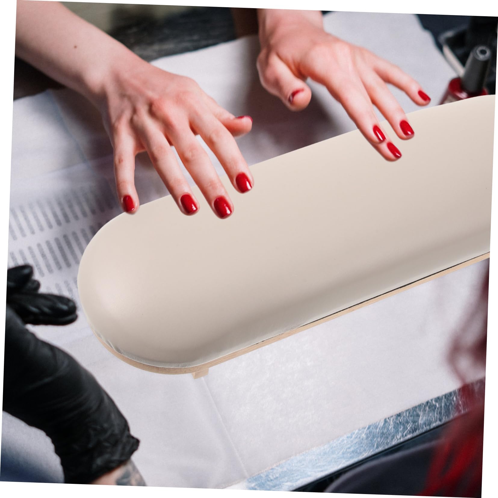Cuscino Poggia-mano per Unghie in Legno e Cuoio Khaki | Supporto Fermo e Confortevole, per Nail Art a Casa, Stile Originale per Uso in Salone