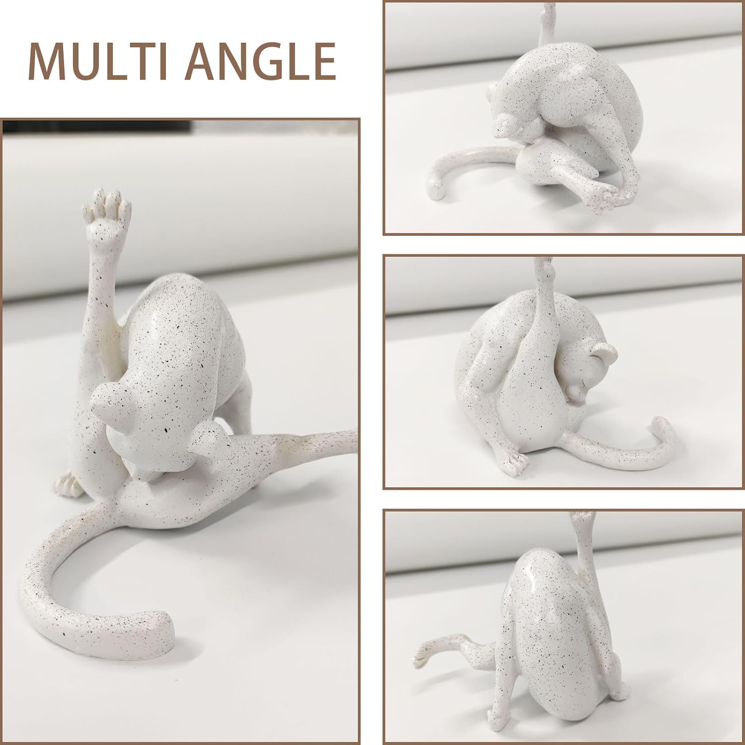 No Shame Cat Licking Butt Sculpture, Funny Cat Figurine Home Decor, Whimsical Kitty Ornaments Centerpiece, Artificial Resin Kitty Statues Decor Gifts for Cats Lovers, White Cat, 1 Piece