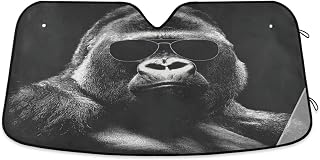 Car Windshield Sun Shade Gorilla Wearing Sunglasses Reflective Sunshade for Ultimate Protection Fits Small Sedans, Mini SUVs, Hatchbacks