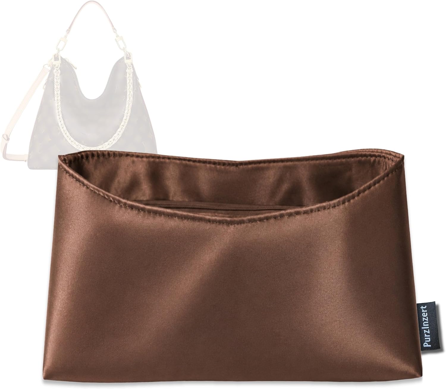 Silk Satin Insert Fit for LV Multipass Handbag, Lightweight Purse Bag Organizer with Zipper Pocket (Cocoa)