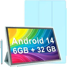 Tablet de 10 polegadas Android 14 tablets com capa Stylus 6 GB de RAM + 32 GB de ROM, suporta expansão de 1024 GB, bateria de 6000 mAh, tablet Android de 10 polegadas, câmera dupla de 2 MP + 8 MP