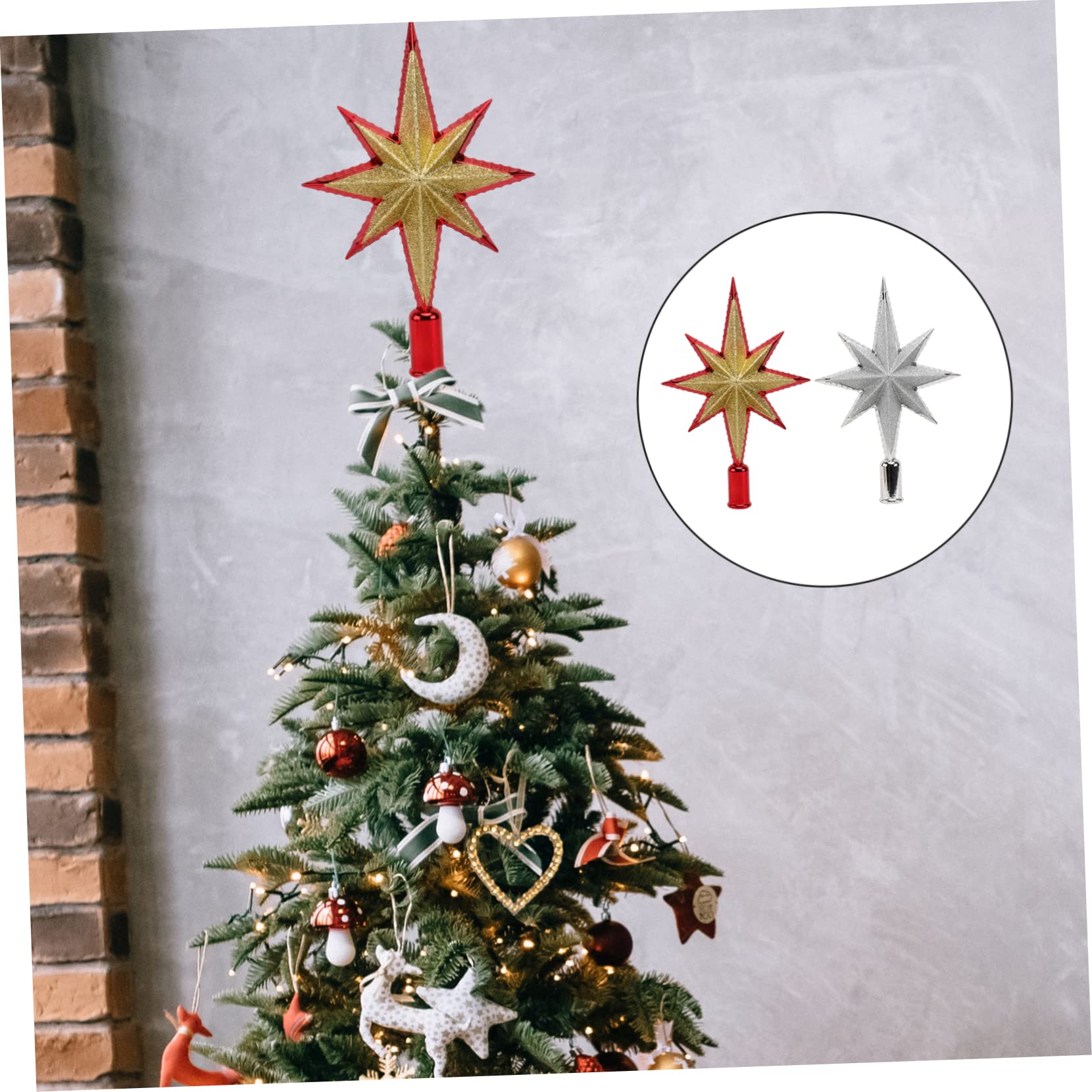 PRETYZOOM 2 Juegos Estrella Octogonal Tridimensional Árbol Navidad Ligero Christmas Tree Star Christmas Tree Decorations Decoración Adorno De Estrella Adorno De Arbol 2 Piezas * 2