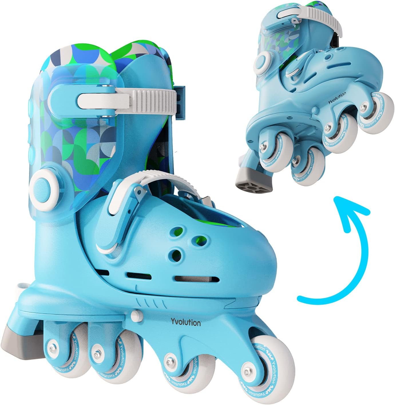 - Yvolution Twista 2-in-1 Adjustable Inline Skates|One-Second Switch from Stable Tri-Wheel to Inline Mode|Beginner Skates for Boys & Girls (Ages 2+)|US Size 7-11