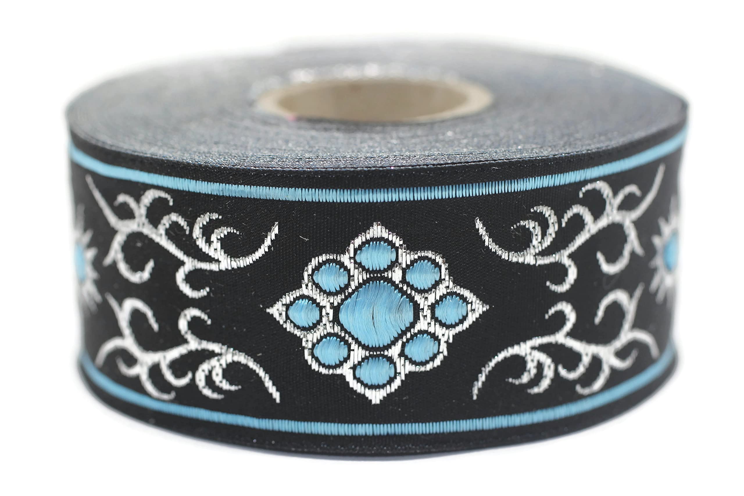 Nastri jacquard blu metallizzato da 35 mm (3,5 cm), finiture ricamate nativi americani, finiture in tessuto, jacquard tessuto, bordo tessuto, 35806