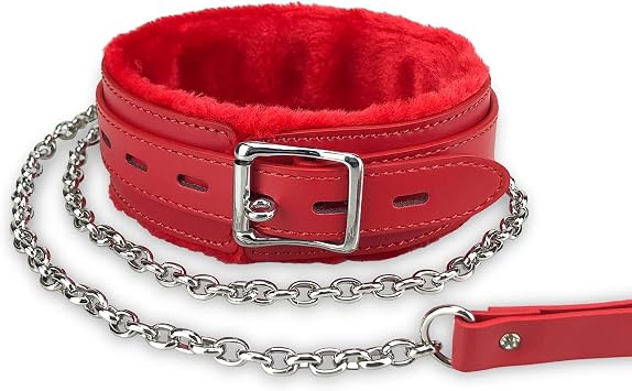 Gothic Plush Leather Collars Choker with Chain Detachable Leash Rope Small Pet Collar (Red)