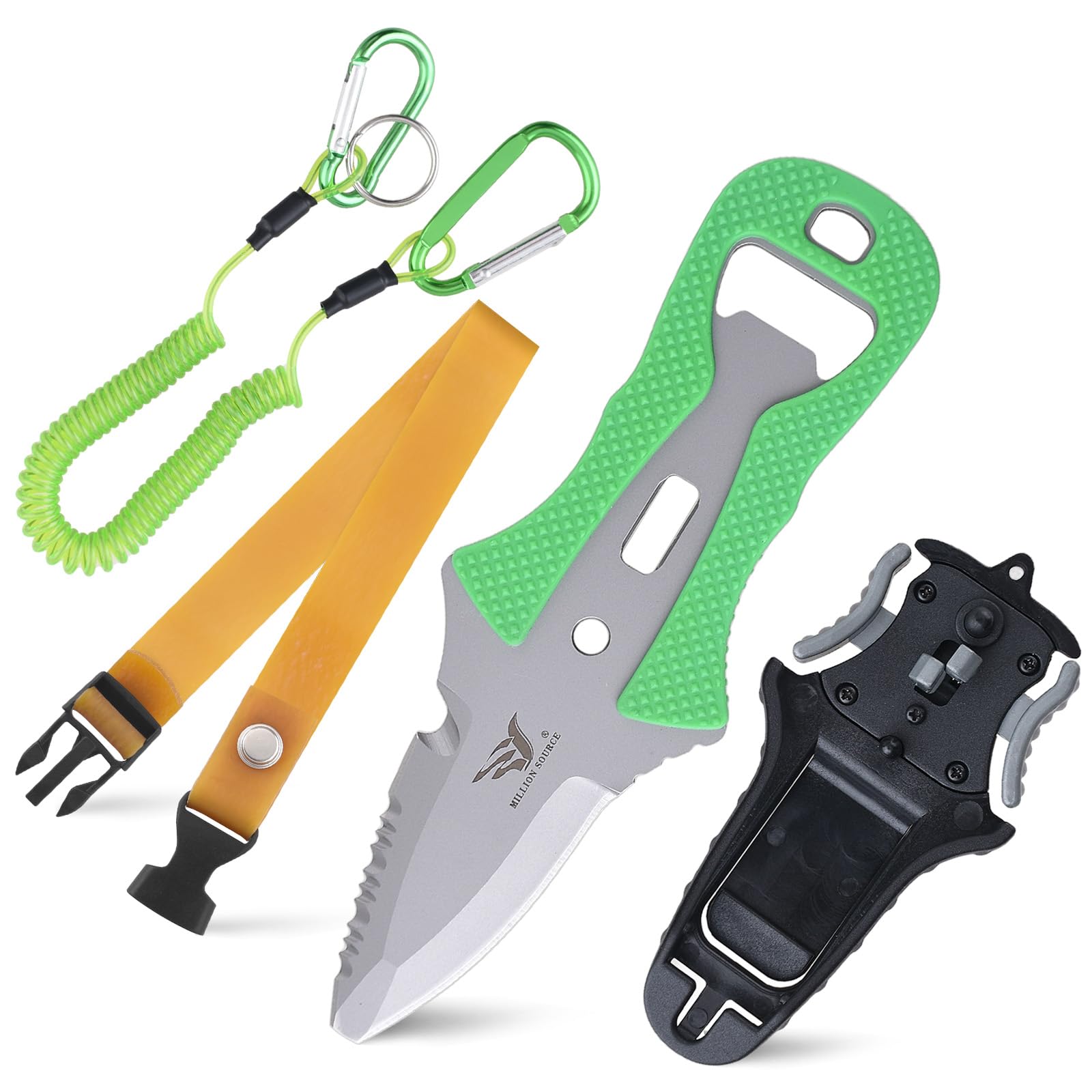 Tauchmesser Outdoor Rettungsmesser - 14,8 cm - Mit Sägezacken, Leuchtgriff, Schraubendreher & mehr - Ideal für Tauchen, Überleben & Notfälle