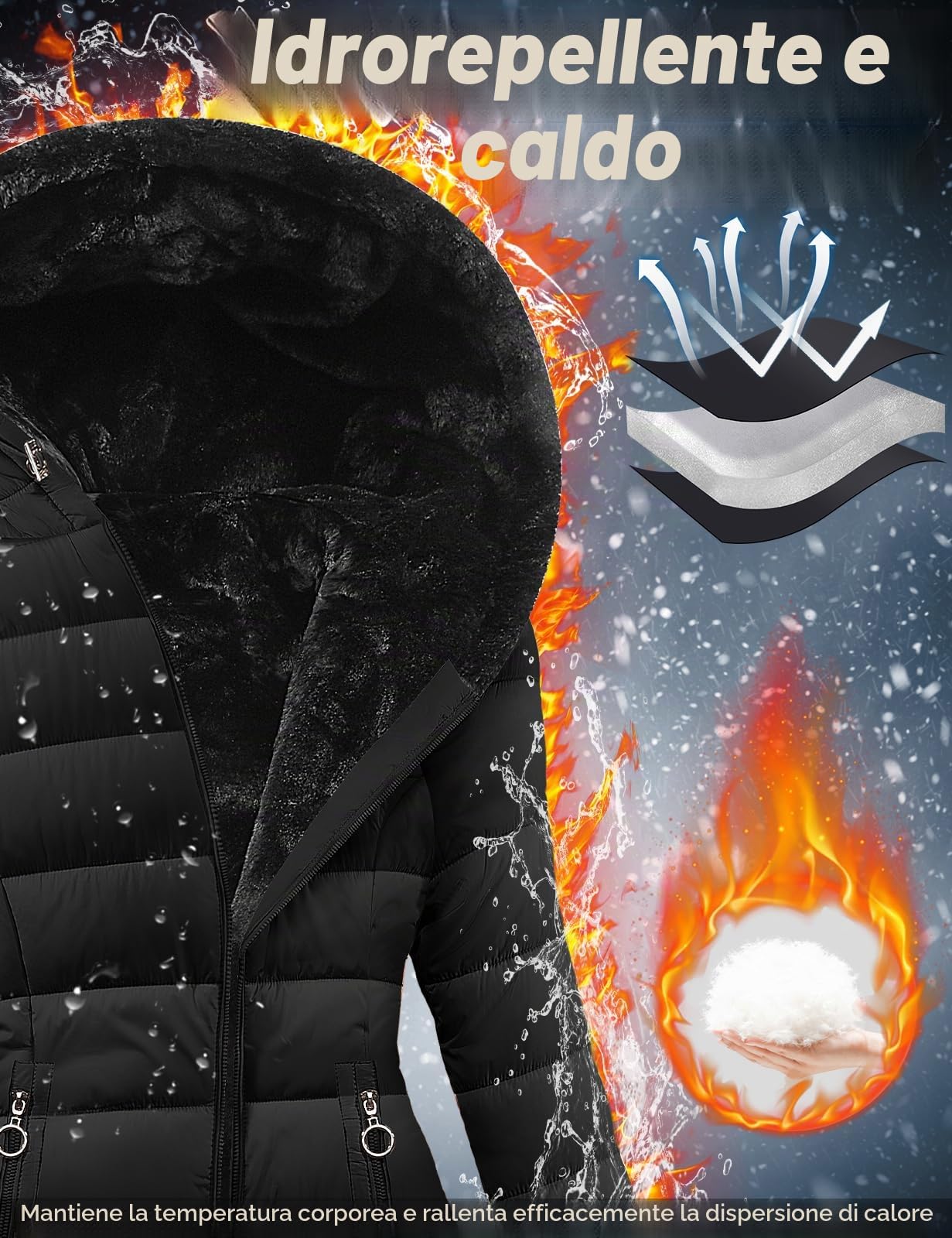 Yuson Girl Giubbotto Donna Invernale Parka Caldo Giacca con Cappuccio Imbottito Cappotto Ispessito Giacche Media Lugghezza Giacche Antivento Impermeabile Giaccone con Zip Tasche