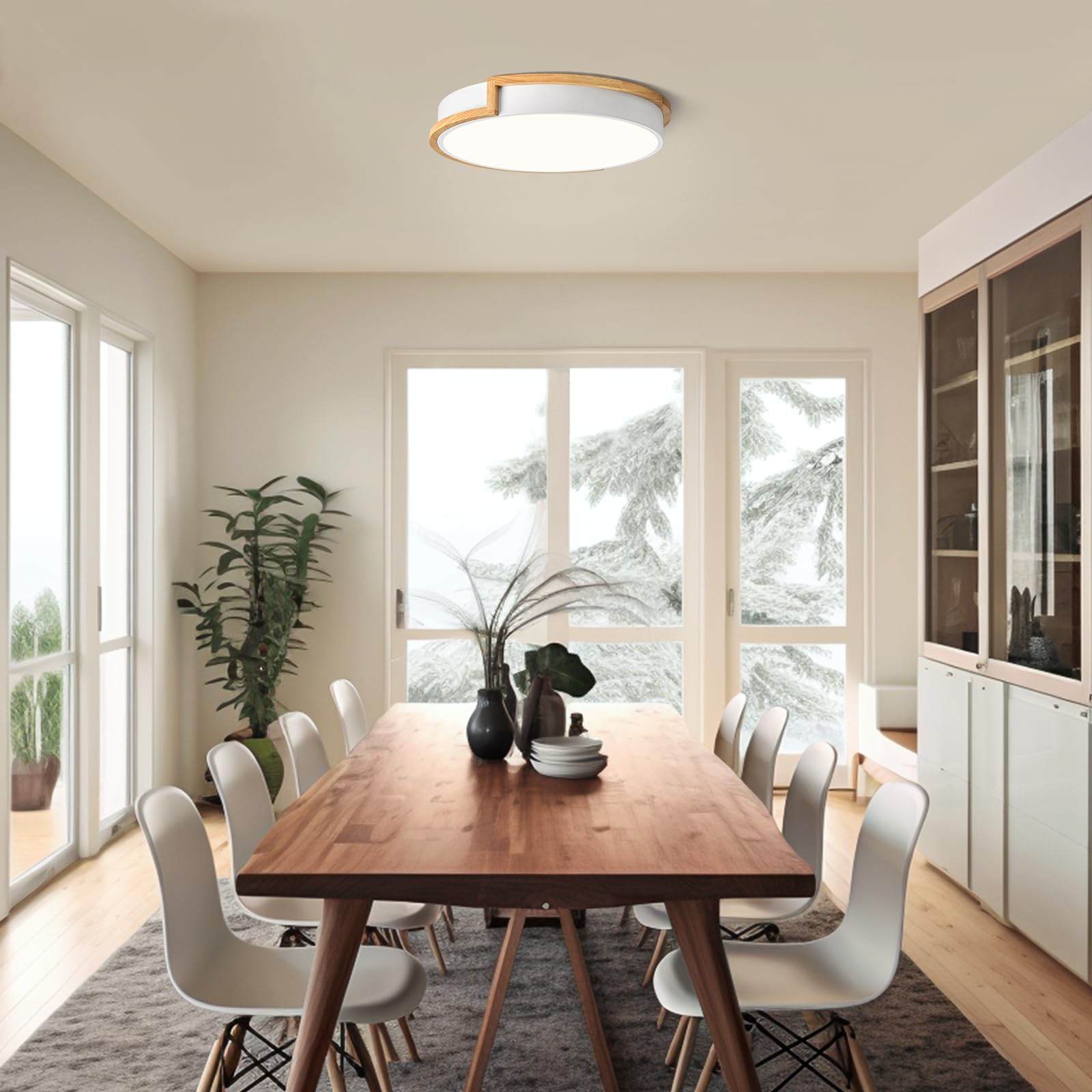 LED Deckenleuchte, Weiß Deckenlampe 40cm, 36W Lampe mit Holz für Schlafzimmer Wohnzimmer Küche Flur Esszimmer 4000K
