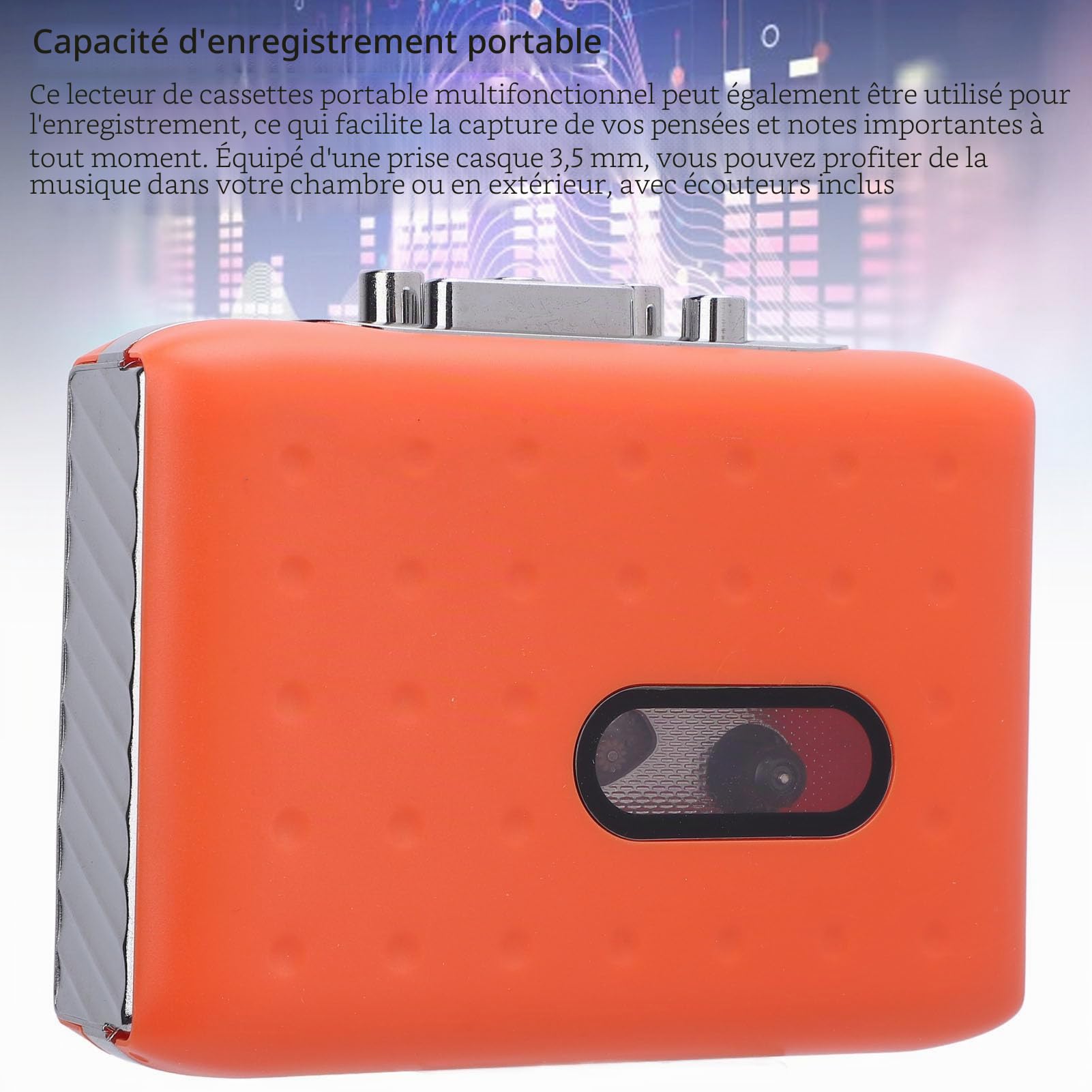 Convertisseur de Cassette USB à Cassette USB Portable avec Enregistreur de Microphone intégré et Socket de Casque Orange
