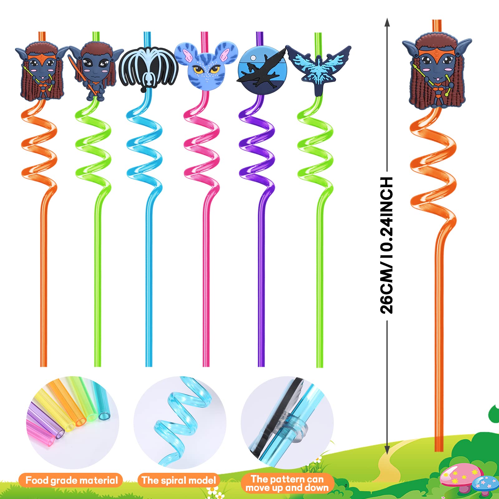 28 Avatar Party Favors Reusable Avatar Drinking Plastic Straws, PandoraAvatar Birthday Party Supplies Goodie Gifts for Kids Birthday Party Baby Shower with 2 PCS Cleaning Brushes