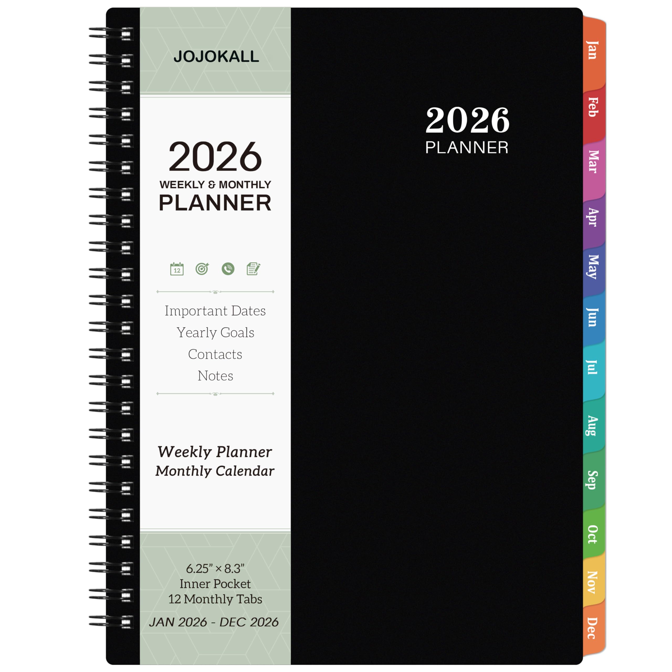 2026 Planner - Planner 2026 Weekly and Monthly, Jan 2026 - Dec 2026, 2026 Planner 6.3” × 8.4”, Notes, Thick Paper, Back Pocket, Twin-wire Binding