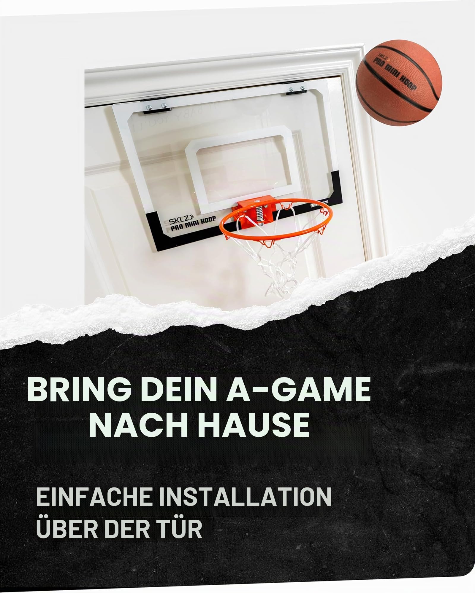 SKLZ Pro Mini Basketballkorb für Innenräume mit bruchsicherer Rückwand, Break-Away-Ring und Türhalterung- Der langlebige Türkorb für Homeoffice, Zuhause und Wohnheim