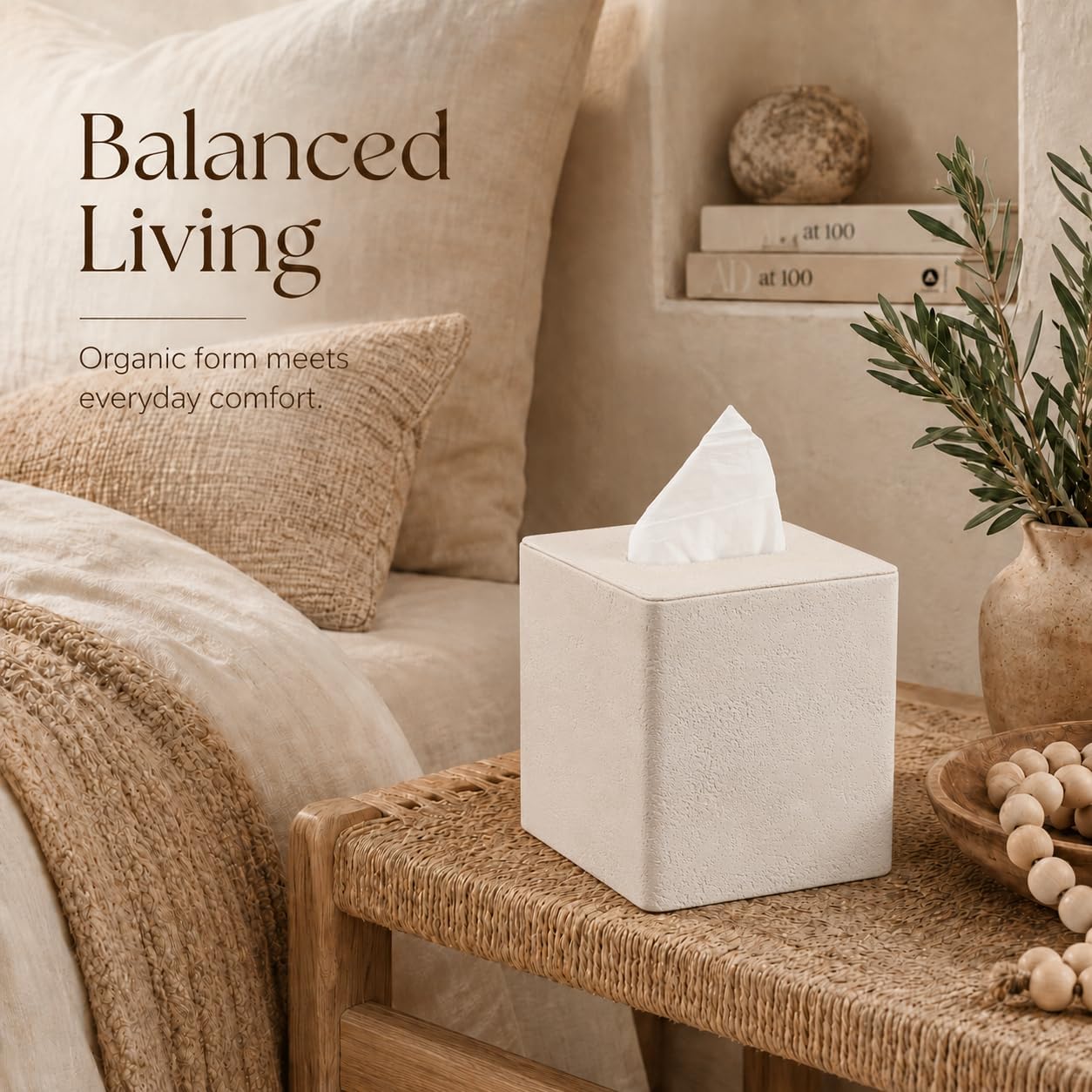 GORESE Travertine Look Tissue Box Cover Square,PU Leather Tissue Box Holder