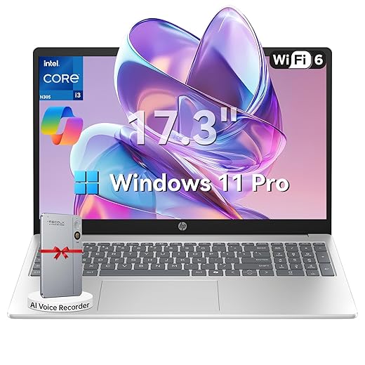 HP 2026 17 inch laptops, 16GB RAM 512GB SSD Windows 11 Pro, Intel Core i3-N305, 17.3" FHD IPS, Up to 9.5 Hours Battery Life–Business Laptop for Work & Students, AI Copilot, Type-c, G255 Accessory Kit
