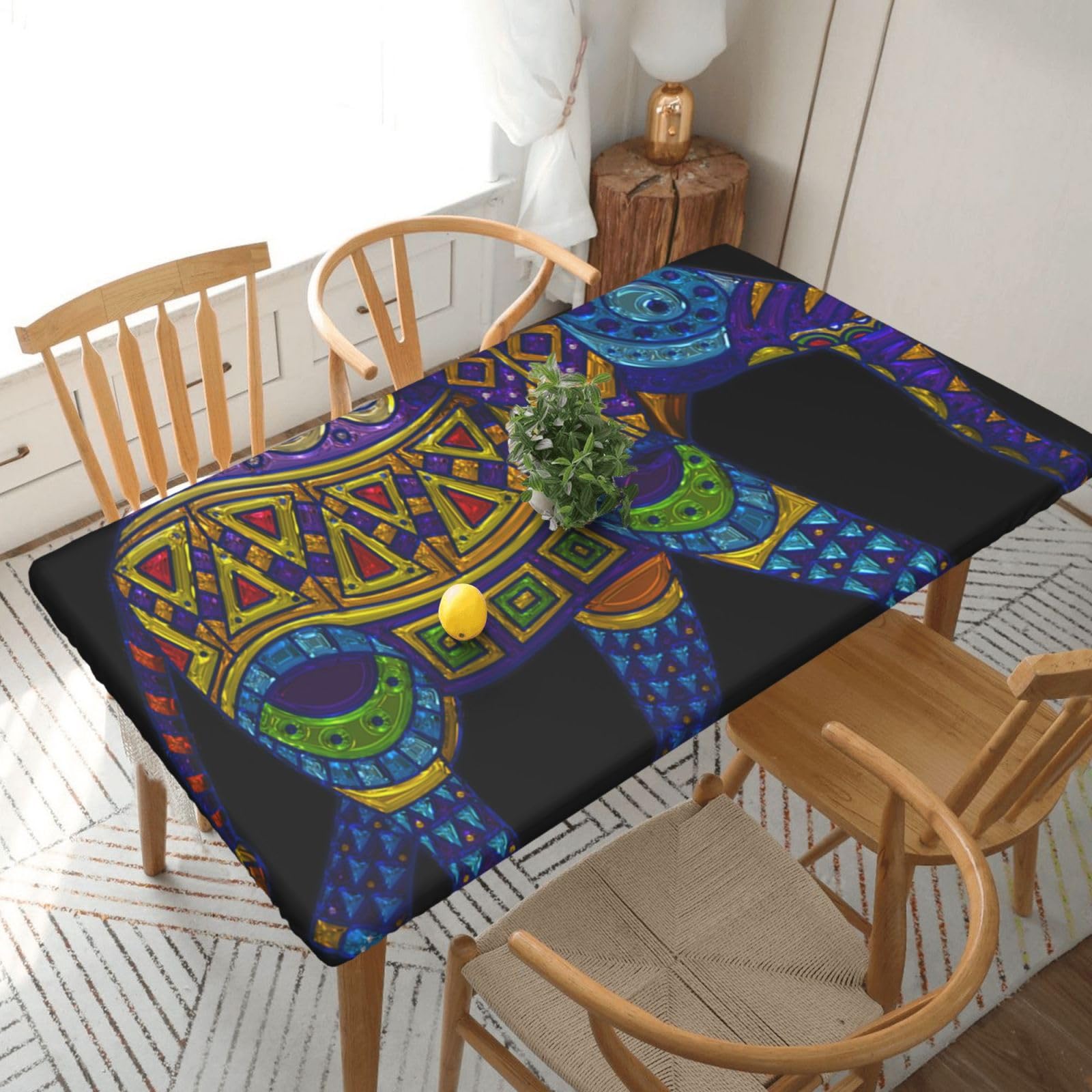 BNVSADC Colorful Elephant Printed 5FT Tablecloth Polyester Kitchen Water Resistant Table Cloth Dining Table Decoration Table Covers, 152x76 CM