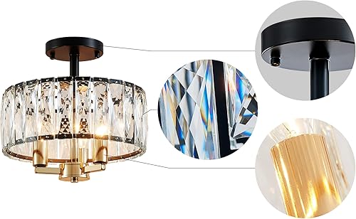 Miniatura 4 de AGV LIGHTING CL003BB K9 Lámpara de techo de cristal, modernas luces de techo semiempotradas, perfectas para sala de estar, dormitorio, comedor, 13