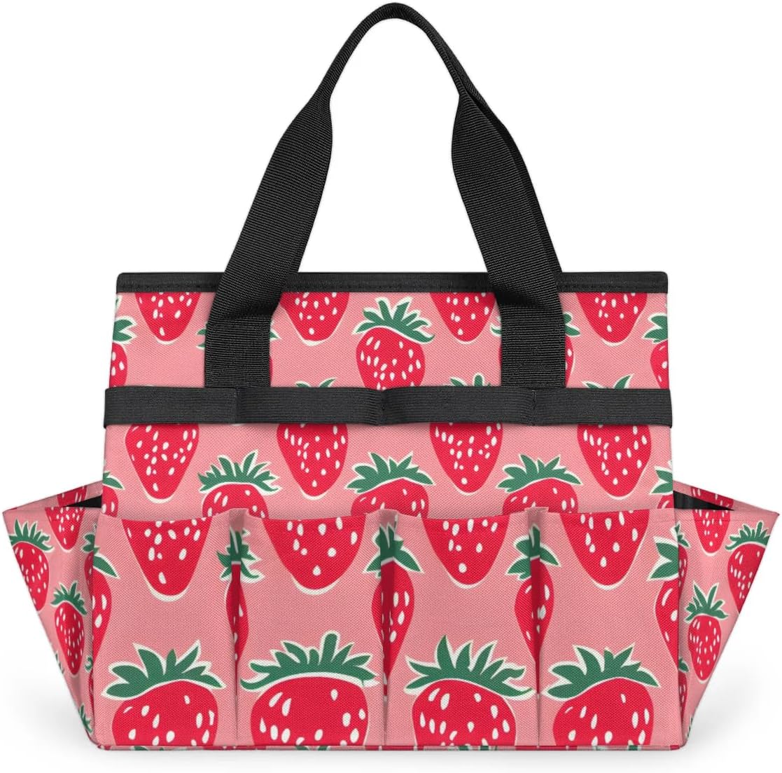 Garden Tool Bag Organizer Garden Tote Bag with Pockets Cartoon Strawberry Tool Storage Organizer Gardening Tool Kit Holder 13" x 6.8" x 2.8"