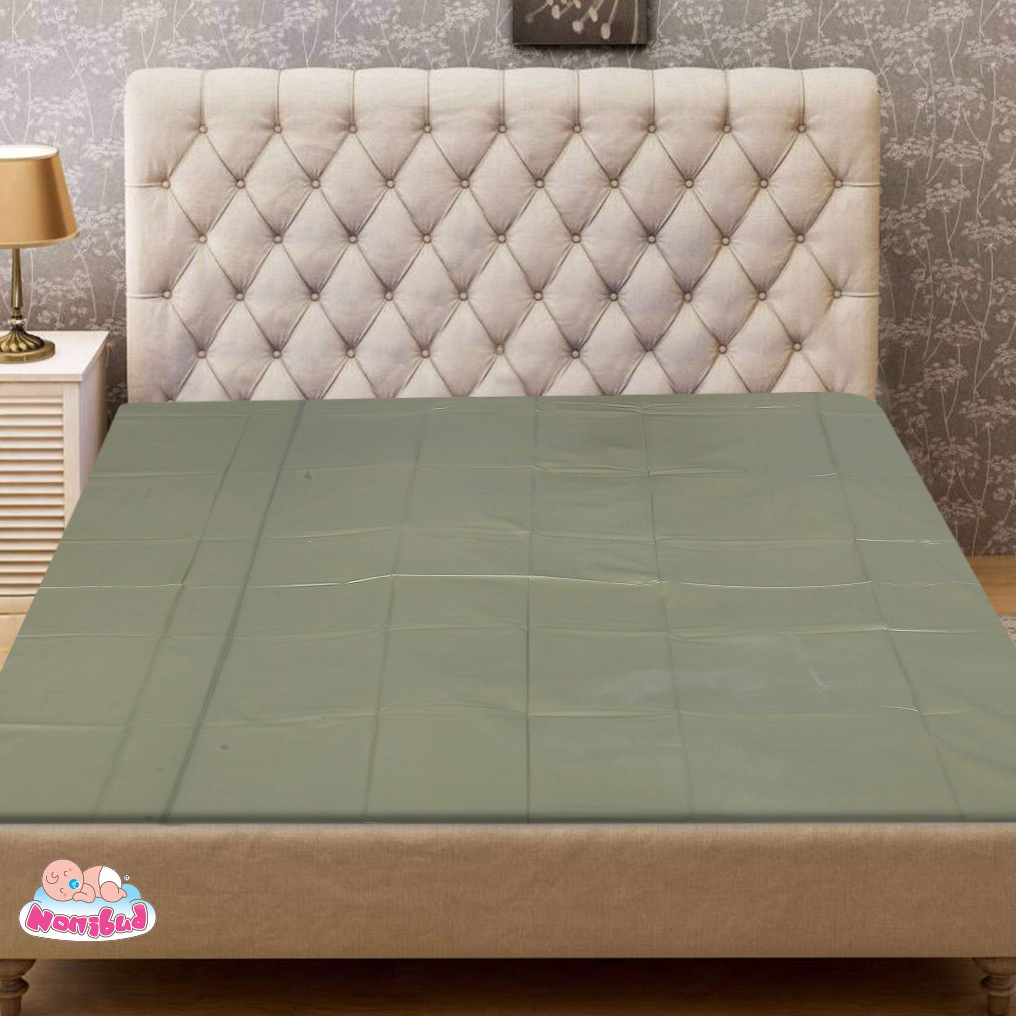 Nonibud Baby Waterproof Plastic Sheet Double Bed King Size/Baby Adult Waterproof Protection Sheet for Mattress (7.5 x 6.5 feet) (Coool Olive)