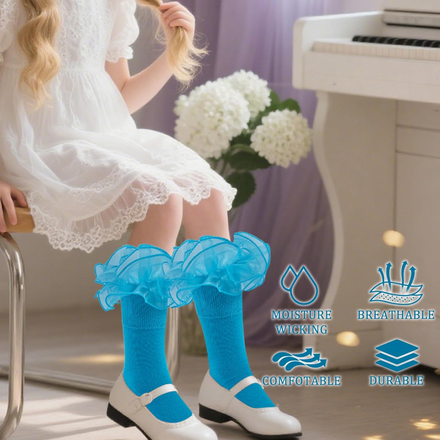 Girls Ruffle Socks Toddler Girl Frilly Dress Socks Double Lace Big Ruffles Fold Over Church Fancy Sock for Baby Kids - Image 5