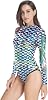 Women's Rash Guard Long Sleeve One Piece Swimsuit Mermaid Print Zipper Surfing Swimwear Bathing Suit