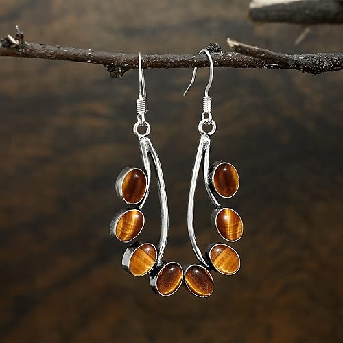 Miniatura 3 de Pendientes colgantes hechos a mano con piedras preciosas naturales 925 para mujer