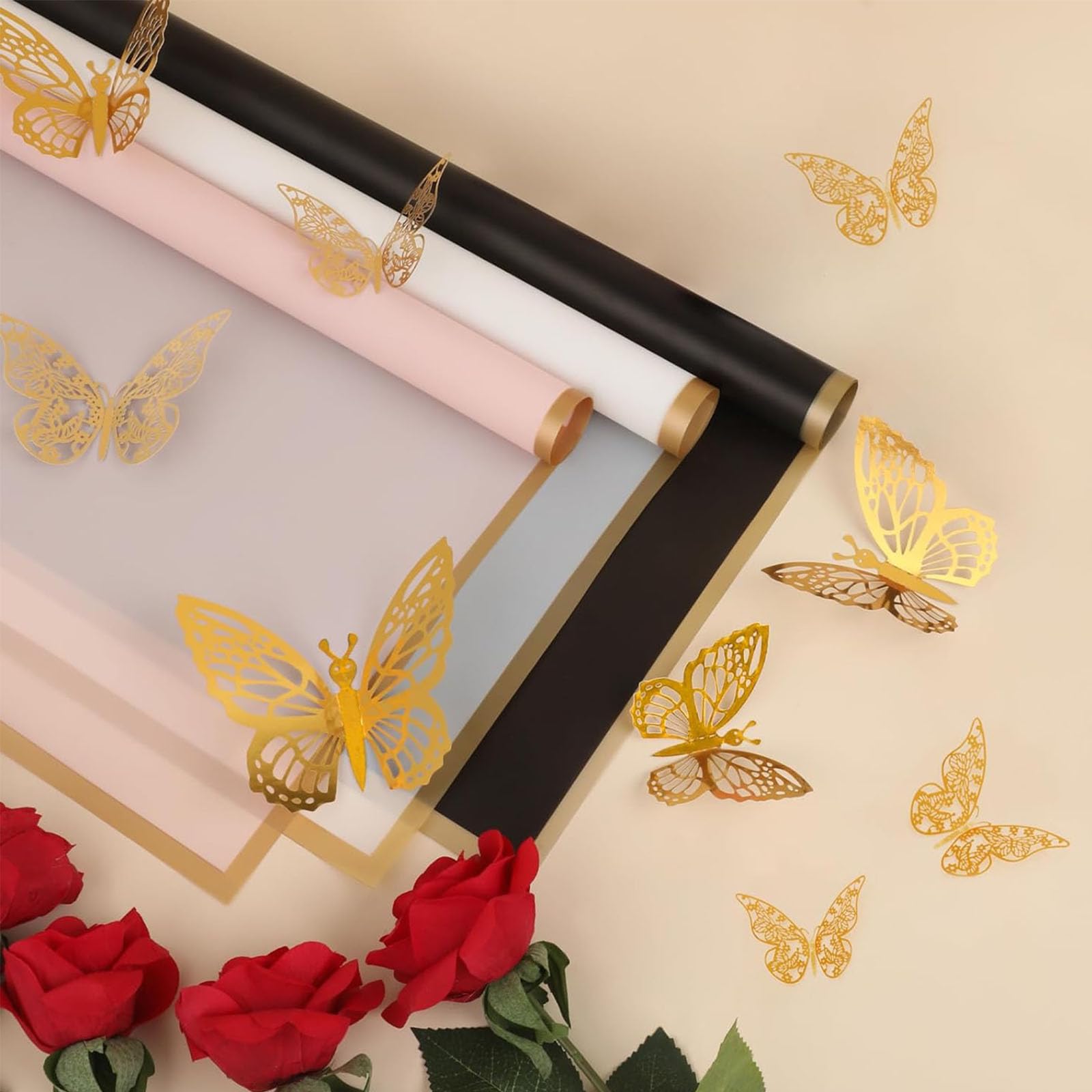 40 Vellen Boeketcadeaupapier – Waterdicht, 58x58 Cm, Met Gouden Rand, Roze-paars, Ideaal Voor Bloemstukken, Bruiloft, Verjaardag En DIY