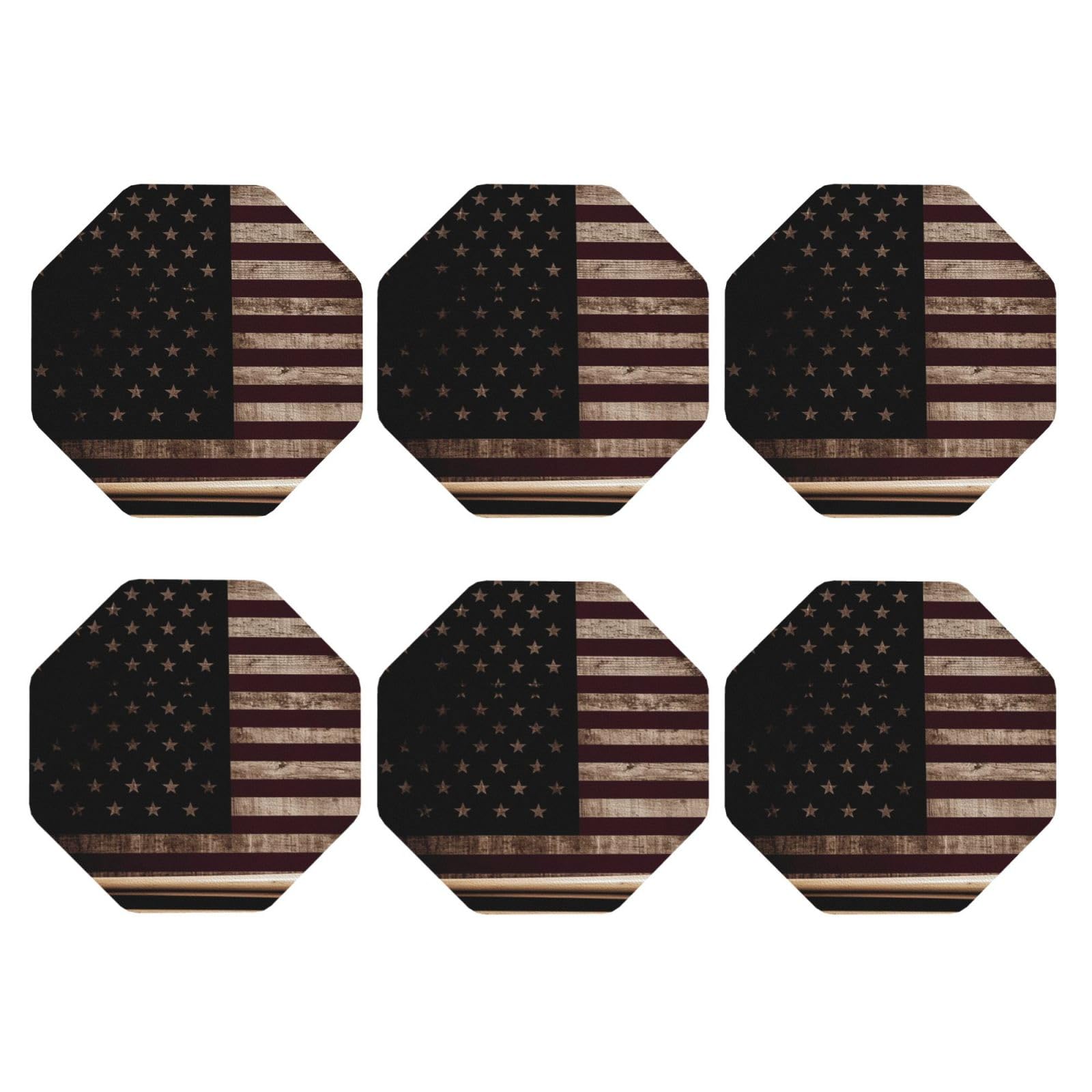 6pcs Leather Coasters for Drinks, American Flag and Baseball Bat Drink Coasters for Tabletop Protection, 4" Cup Coasters for Coffee Table Decor, Non-Slip Drinking Cup Mat for Hot Or Cold Drink