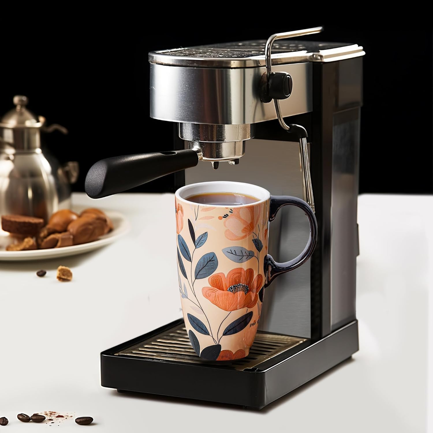 Topadorn Ceramic Travel Mug with Lid and Handle ，Coffee Mug Teacup in Color Box 17 Oz, Splash Resistant Lid - To Go Tumbler for Car Cup Holder, Green Leaves And Flowers - Image 5