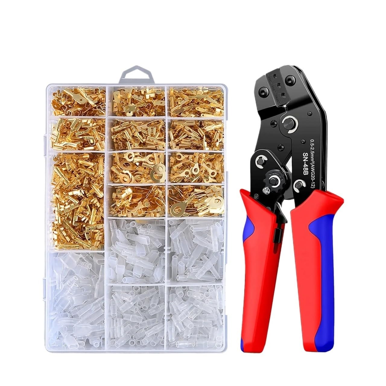 Ewsdsfs Men's Sn-48B 1000Pcs Open Terminal Connector Crimping Tool Kit,2.8/4.8/6.3Mm Awg24-12 Crimper For Connectors, Fe Spade And Ring(Sn-48B 1000Pcs)