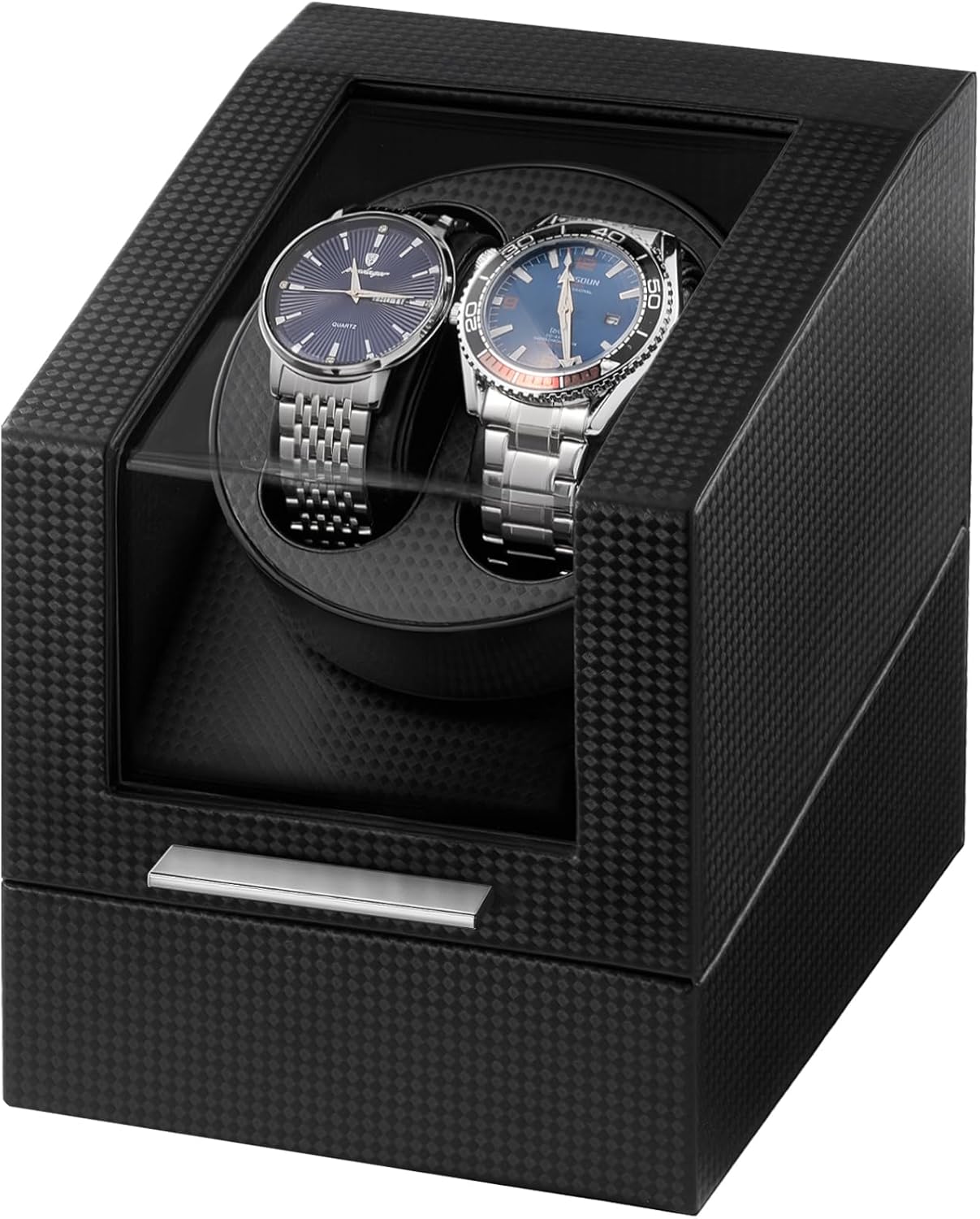 procase watch winder for automatic watches, single automatic watch winder rotator shaker box with quiet motor and flexible pillow, rotating watches case gifts for men women -2 slot 2 slot--black carbon fiber leather