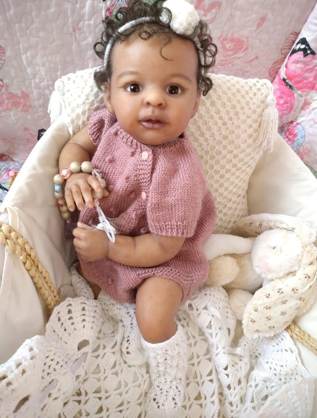 Pinky Reborn Baby Dolls Black 23 Inch African American Realistic Newborn Real Life Baby Dolls with Clothes and Toy Gift for Kids Age 3+