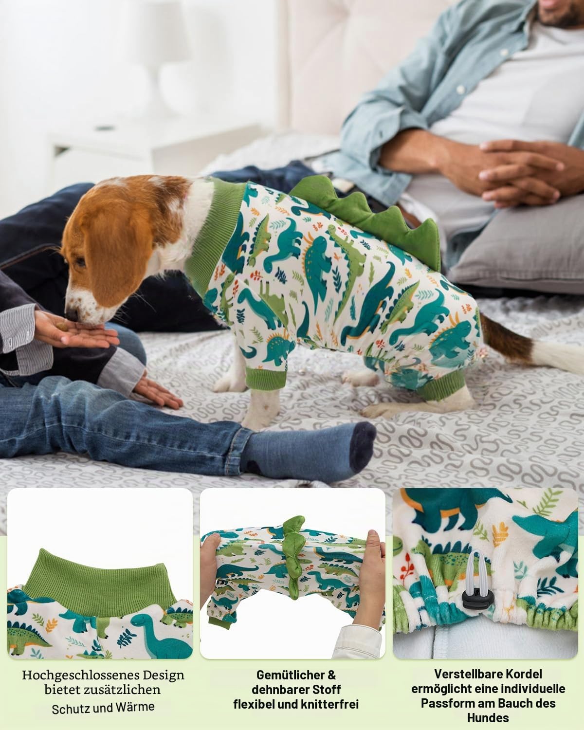 CuteBone Dinosaurier Kostüm Hund Pyjamas, elastische Spandex Kristall Samt Schlafkleidung Mantel für kleine Hunde, weiche und warme Haustier Outfit Kleidung für kaltes Wetter COSP05S-DE