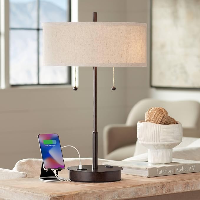 Lámpara de Mesa 360 Lighting Nikola 23.5" con USB y Enchufe, Bronce miniatura 2