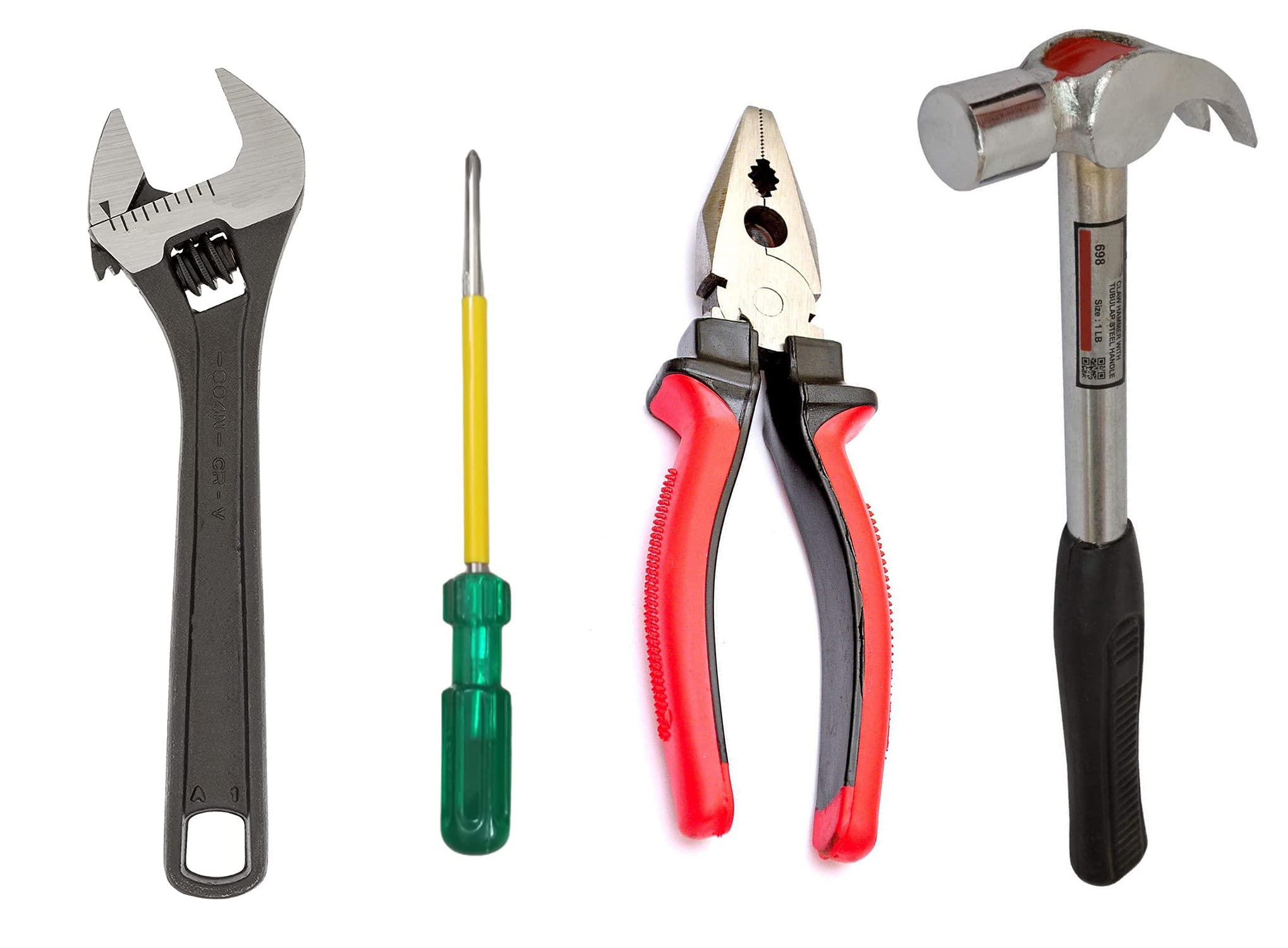 GIZMO Hand Tools, Hand Tools Kit, Hand Tools Kit For Home Use, Hand Tools Set, Tools Combo With 8" Adjustable Wrench, Combination Plier, Claw Hammer & 2-in-1 Screwdriver