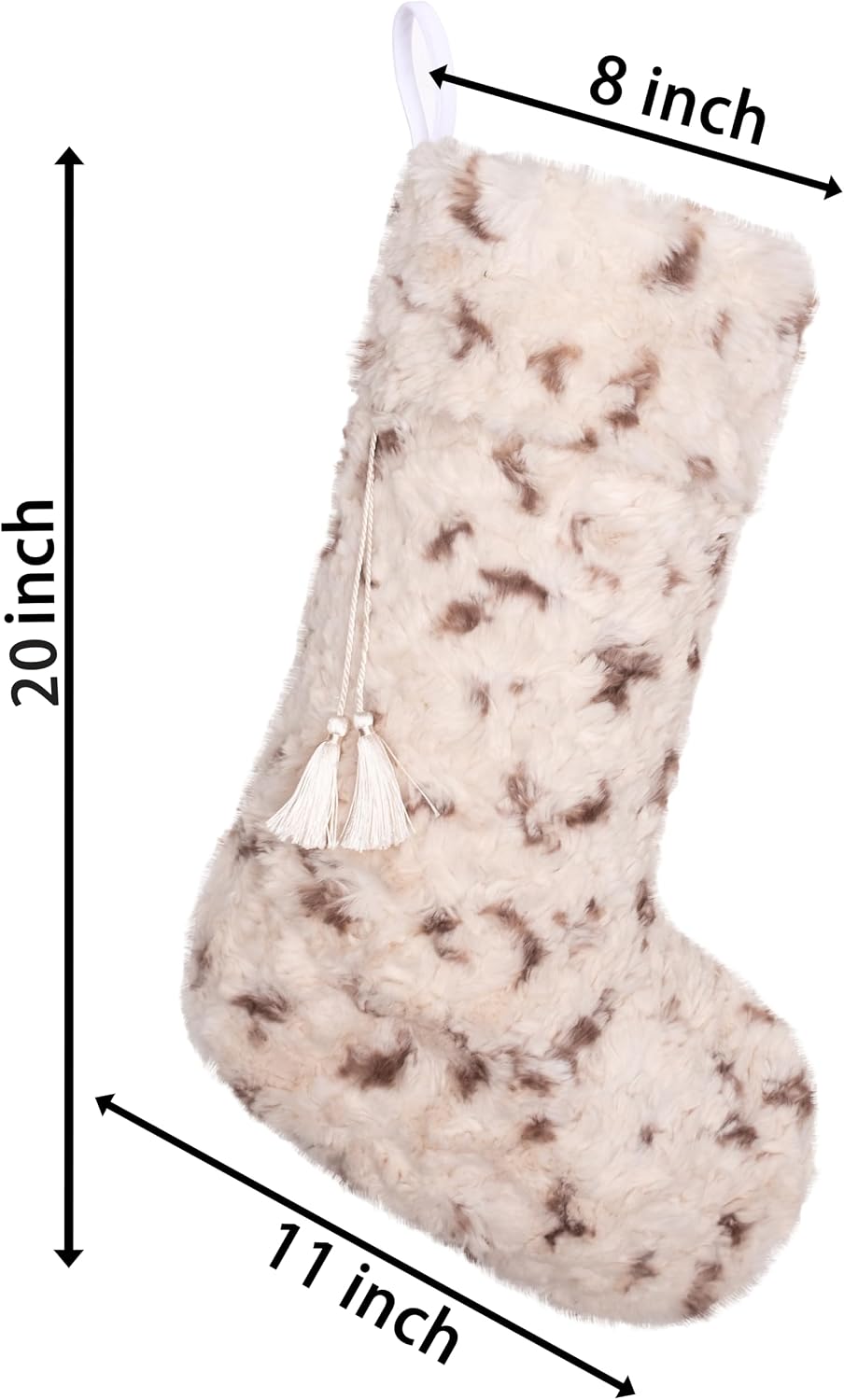 LUBOT Christmas Stockings Set of 5 Pack Large 20" White Black Brown Spot Rustic Farmhouse Neutral Fireplace Hanging Decorations Plush Faux Fur with Tassel Xmas Stocking for Holiday Family
