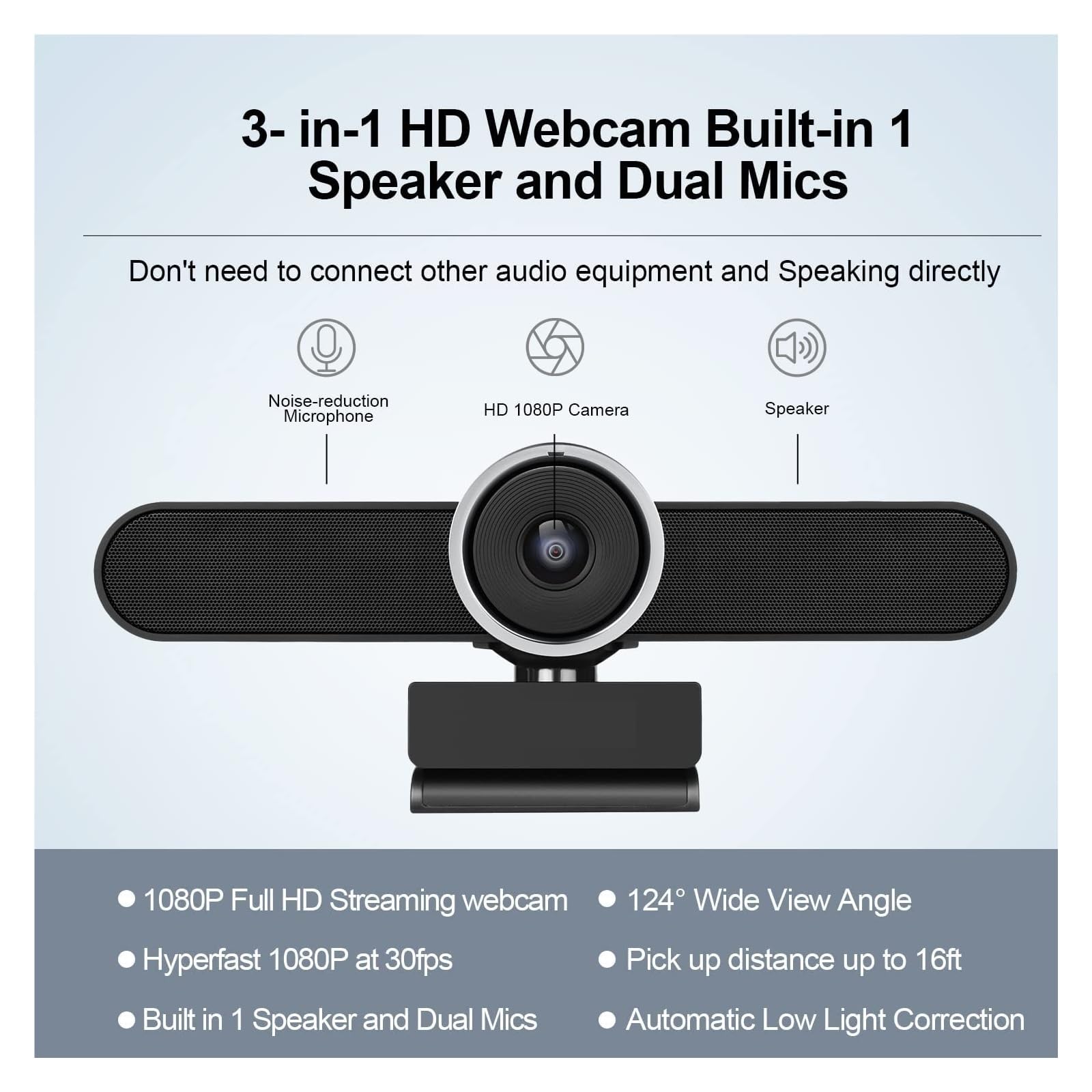 Conferenza USB 1080P Web Camera 124 ° Webcam grandangolare con Microfono e Altoparlante for Smart TV PC Living Streaming