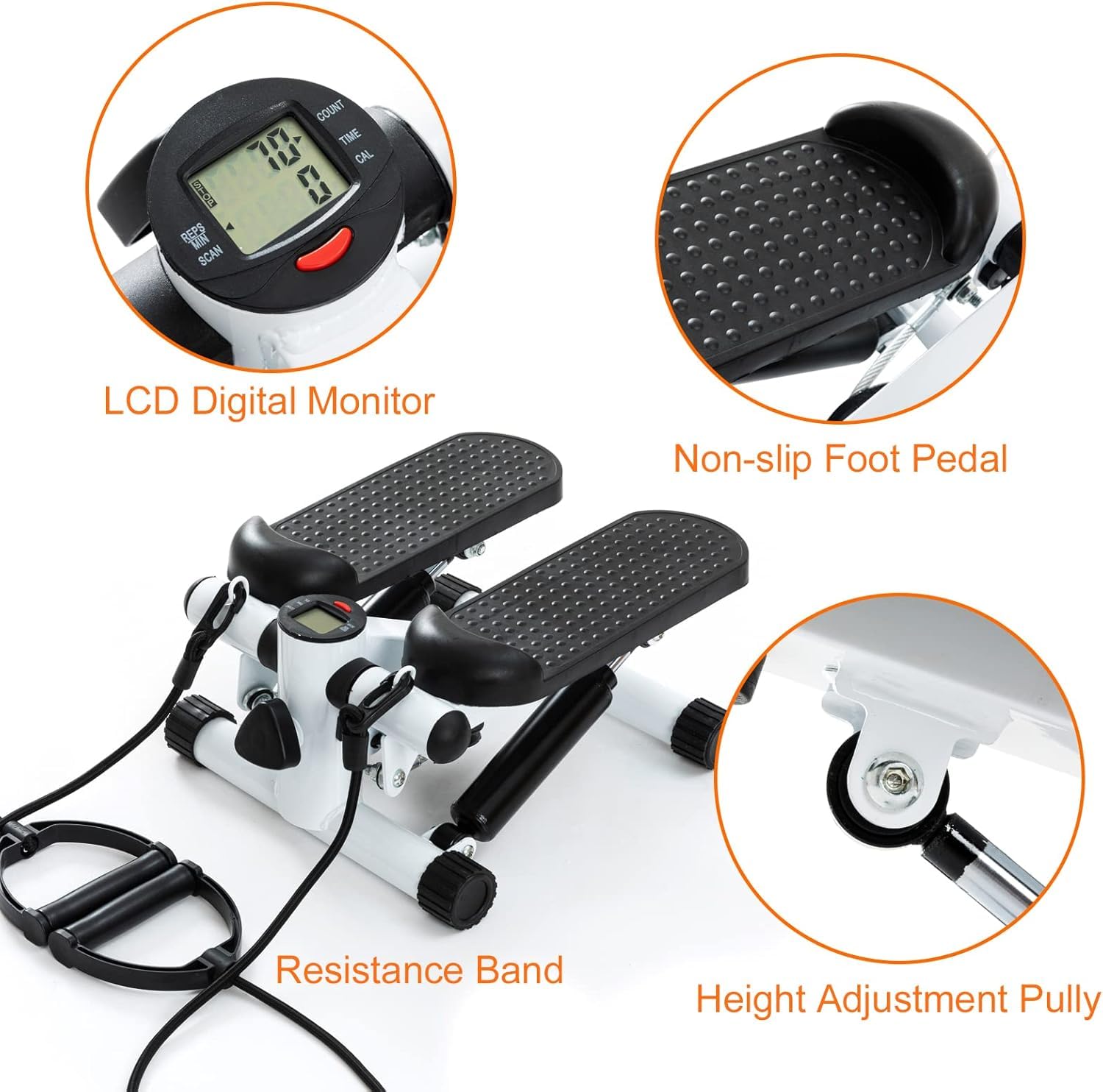 Stepper de Fitness para Entrenamiento en Casa | Stepper de Bajo Impacto con Bandas de Resistencia o Manillar | Ejercicio de Cuerpo Completo en Casa o Gym | Entrenamiento Cardio y Tonificación Muscular