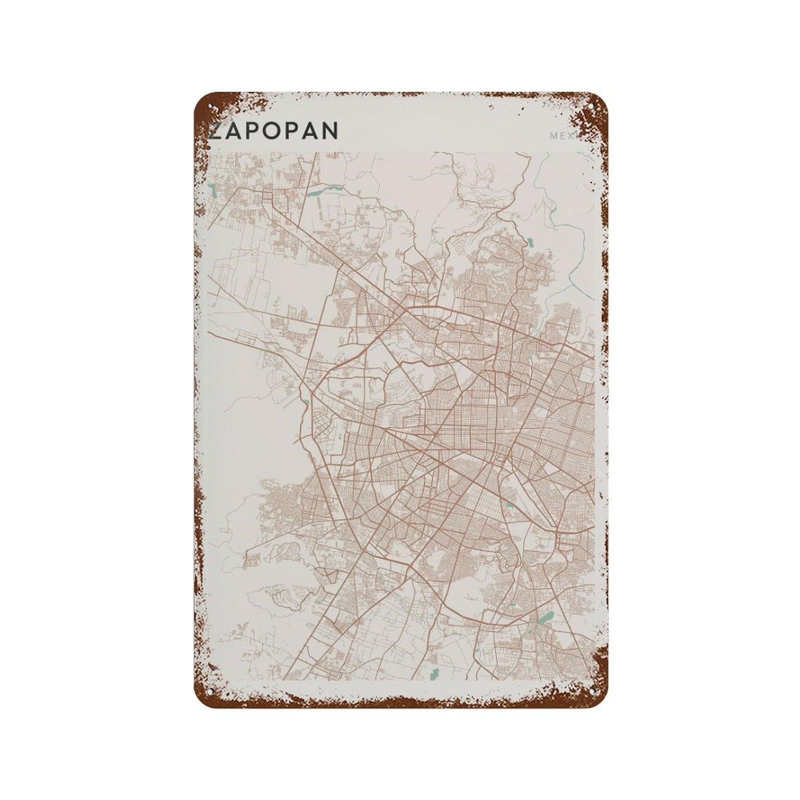 xiaoxiaoshen Zapopan Map Mexico Travel Gift Farmhouse Decor Wall Decor Art Metal Tin Poster Modern Home Decor Art Home Bar Shop Decorations Vintage Sign 30x20cm