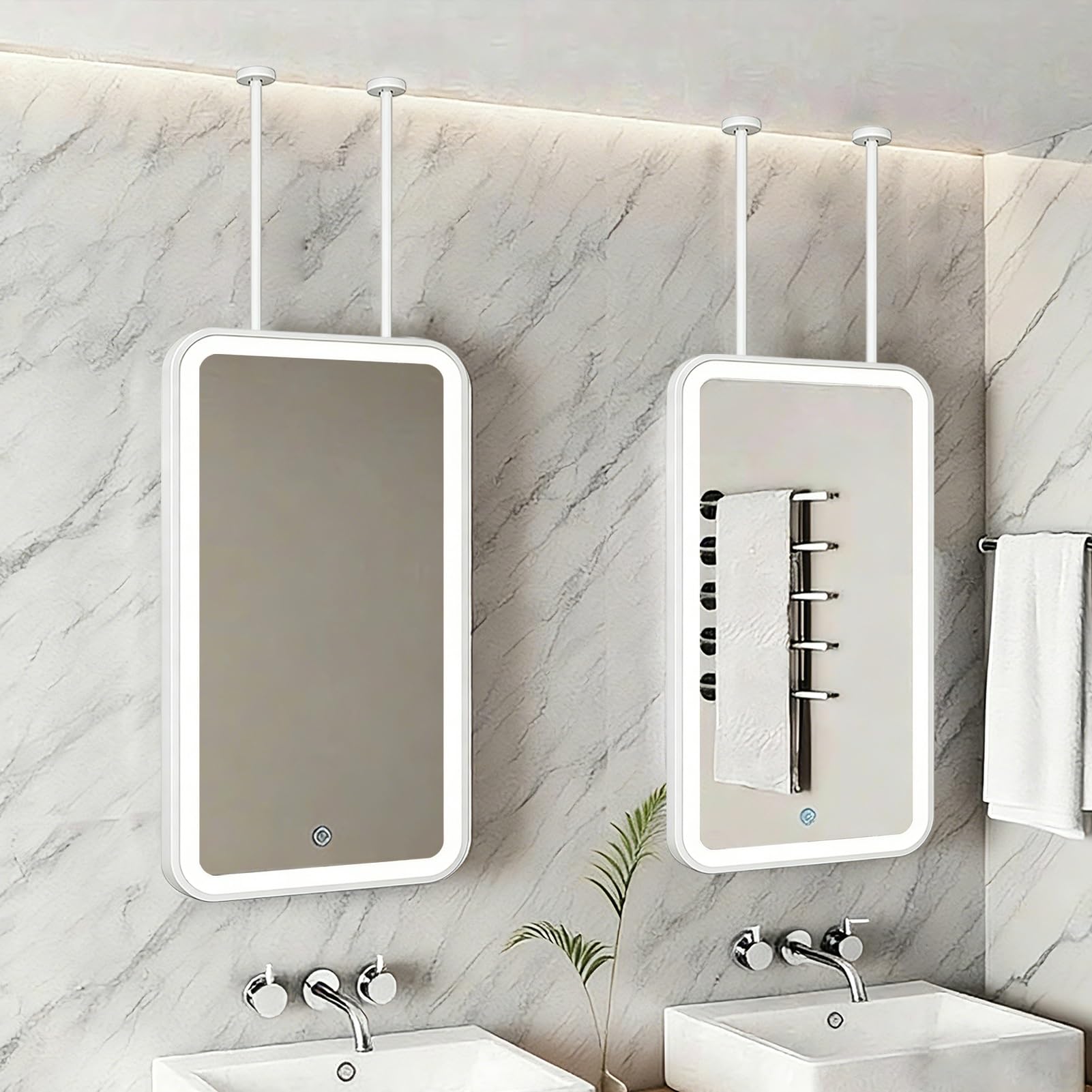 FGXHHS LED for Ceiling Hanging｜Rectangle Makeup Dressing Metal Framed Wall Mounted Mirrors｜Floating Suspended Mirrors Home or Hotel(50cmx70cm)