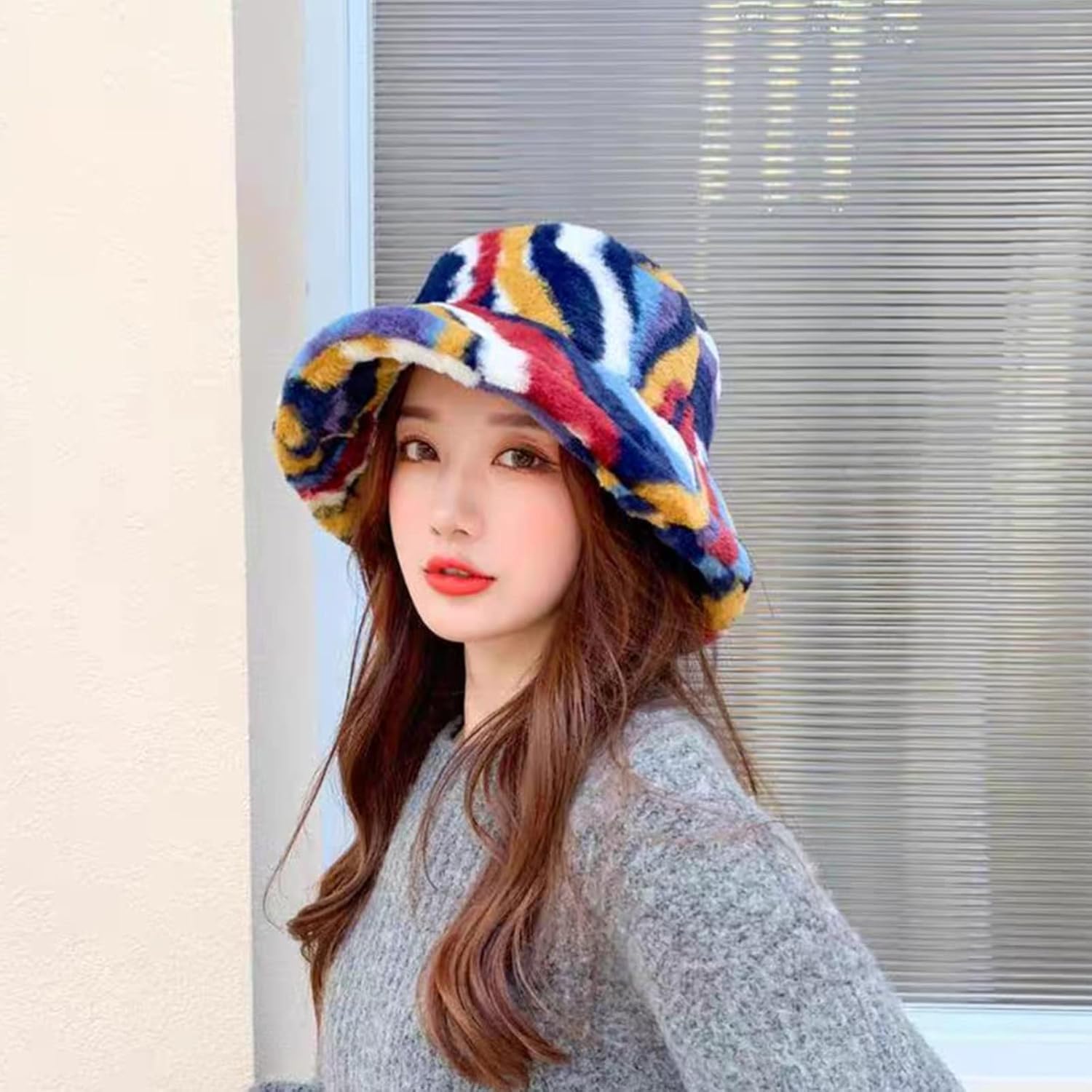 Winter Faux Fur Furry Bucket Hat Fluffy Fuzzy Warm Hat Plush Fisherman Hat for Women Men Teens Girls - Image 4