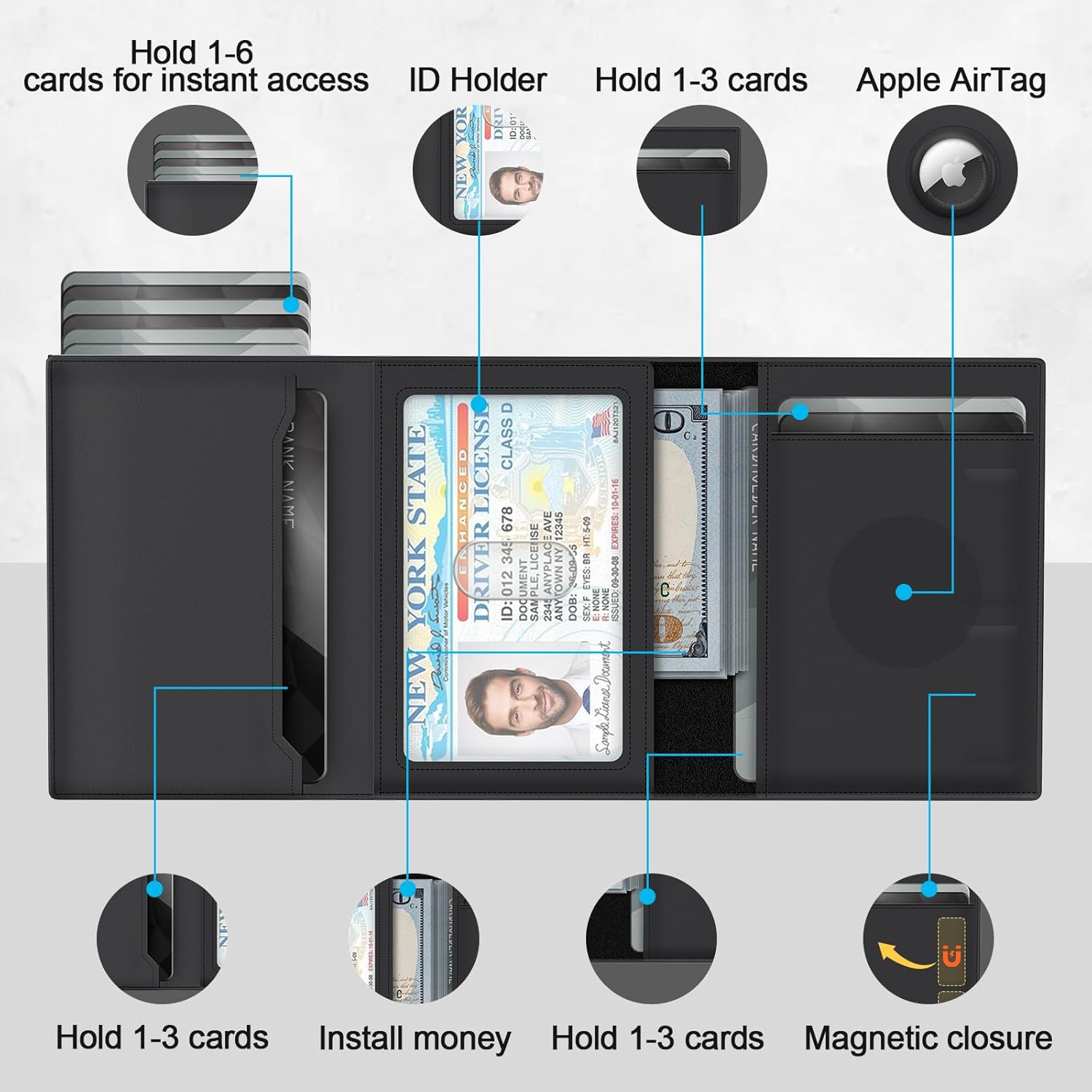 GAOCHALE AirTag Wallet [Top Grain Leather] Smart Pop Up Air Tag Wallet [Quick Access] RFID Blocking Minimalist Wallet for Men Up to 11+ Cards (AirTag Not included)(Black) - Image 3