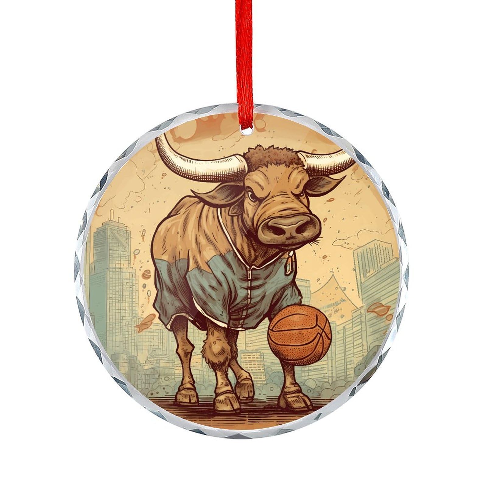 Btcowzrv Style Hand Drawn Bull Pattern Round Ornament Hanging Pendant Decor