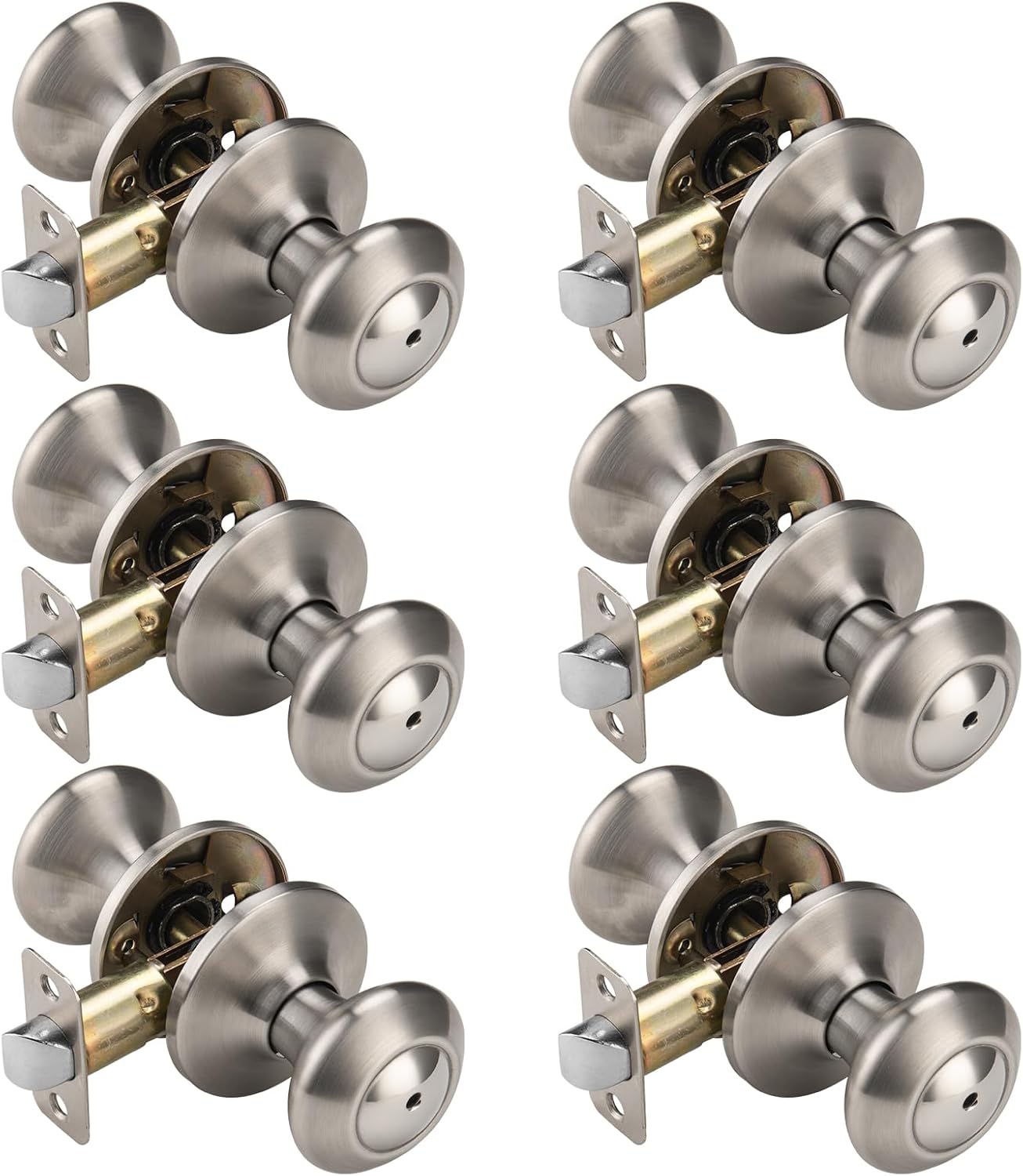 6 Pack Door Knobs Interior, Bathroom Door Knob for Privacy & Bedroom, Brushed Nickel Vintage Door Knob with Lock