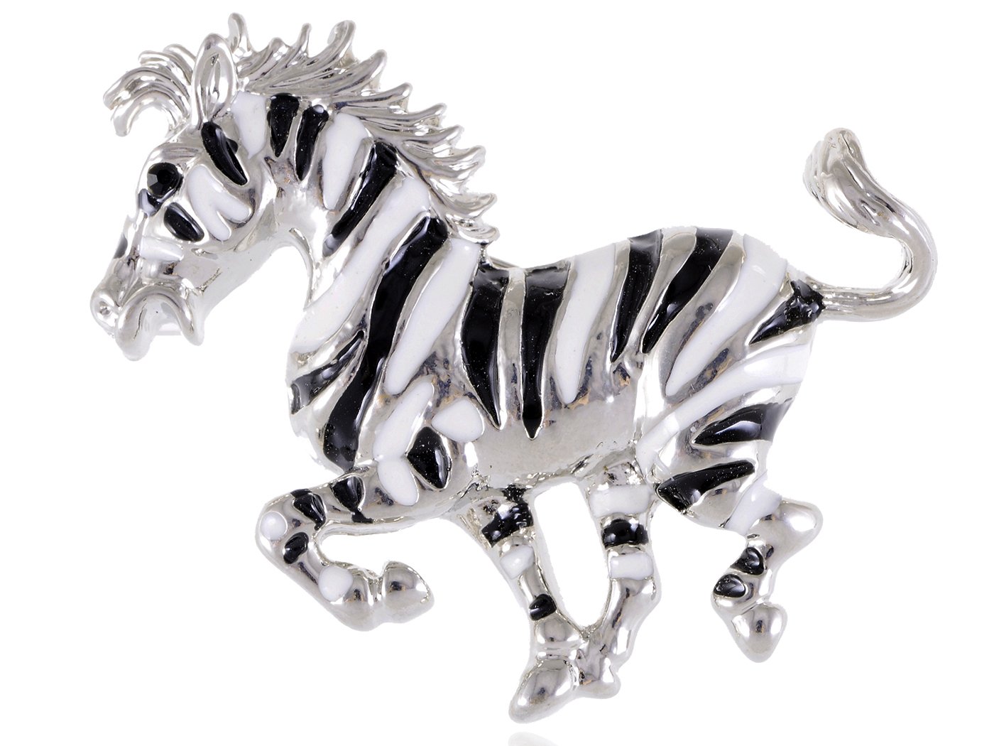 Alilang Silvery Tone Black White Striped African Zebra Horse Brooch Pin