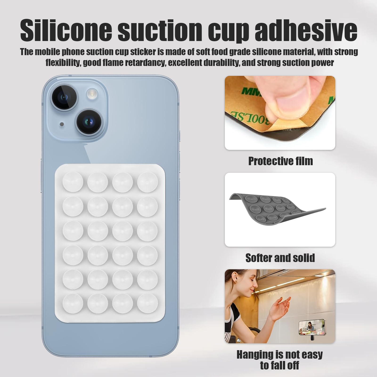 Set 4 Supporti Adesivi In Silicone Per Telefono – Ventose Per Specchio E Doccia (bianco, Nero, Rosa, Rosa Chiaro)