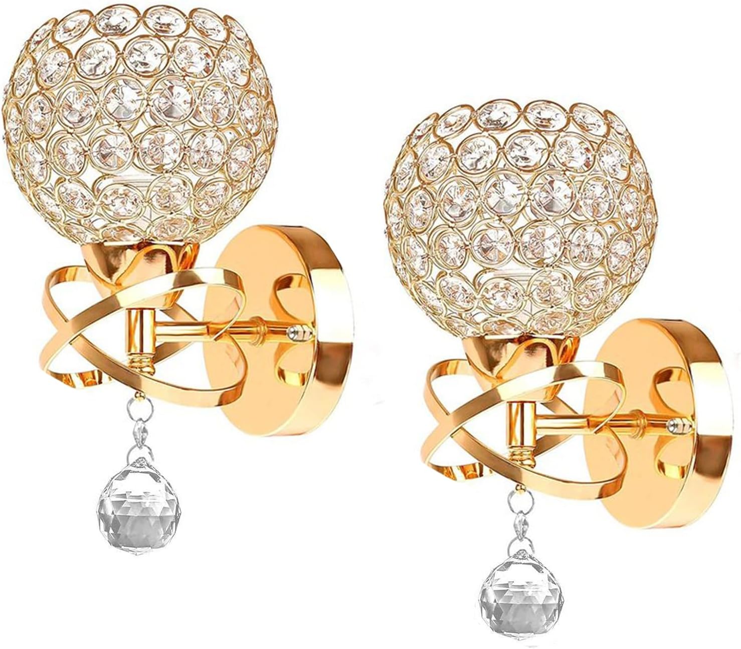 Silver Crystal Wall Sconces Set of 2, Modern Wall Lamp Sconces Wall Lighting with Hanging Crystal Ball, Wall Mount Christmas Silver Sconces for Bedroom Living Room Hallway