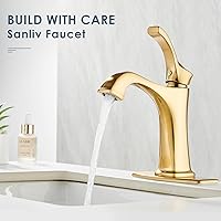 Vista 28 de Brushed Nickel Bathroom Faucet, Sanliv Single Handle Centerset Bathroom Sink Faucet with Pop-Up Drain & Deck Plate for 1 or 3-Hole (4 inch)
